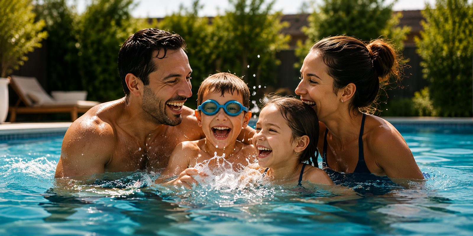 Familia disfrutando en la piscina