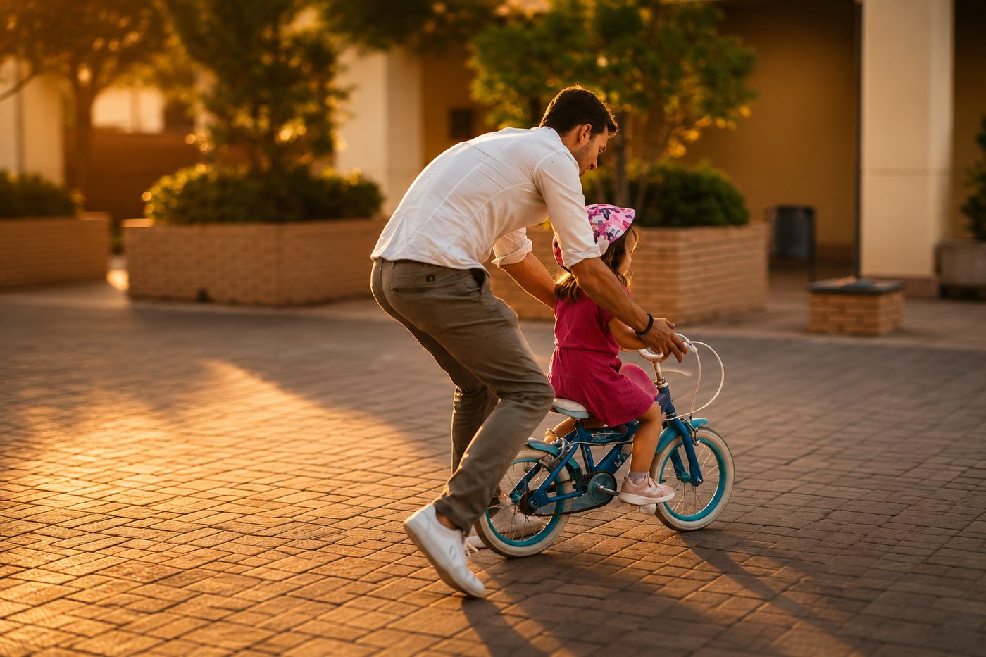 José Suárez enseñando a montar en bici a su hija