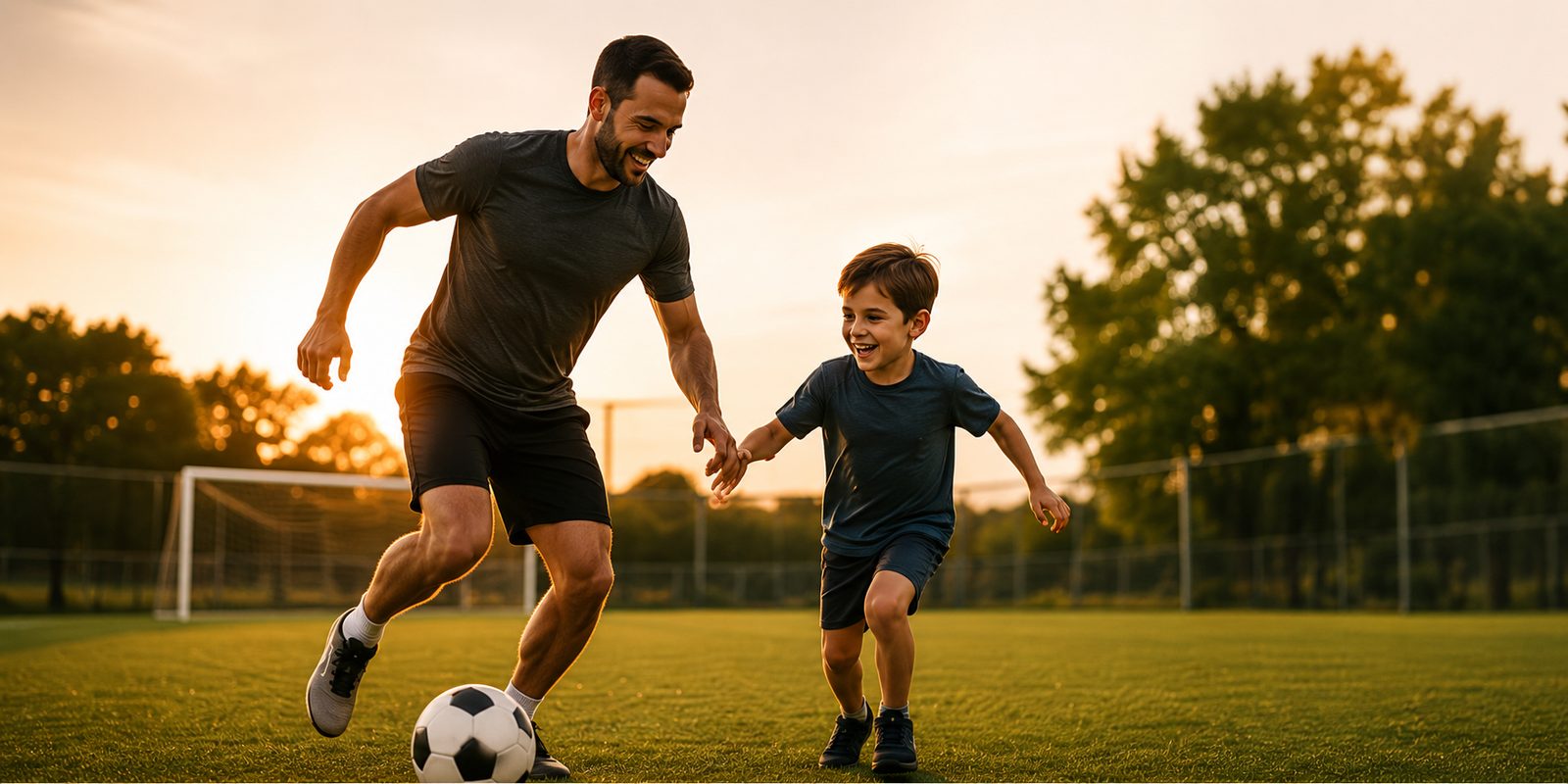 Padre jugando al fútbol con su hijo